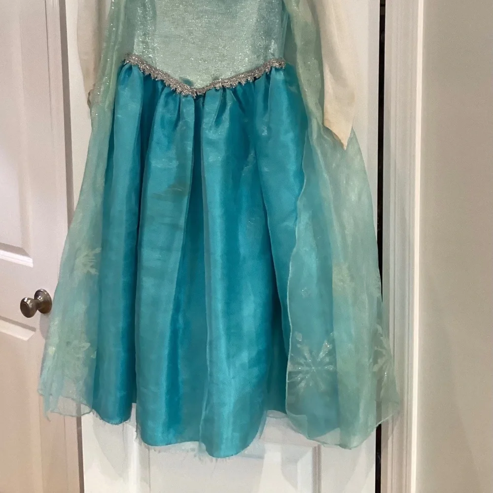 Disney Girl Frozen Costume Size 7 Blue White Sparkle Princess Elsa Snowflakes - Picture 2 of 6